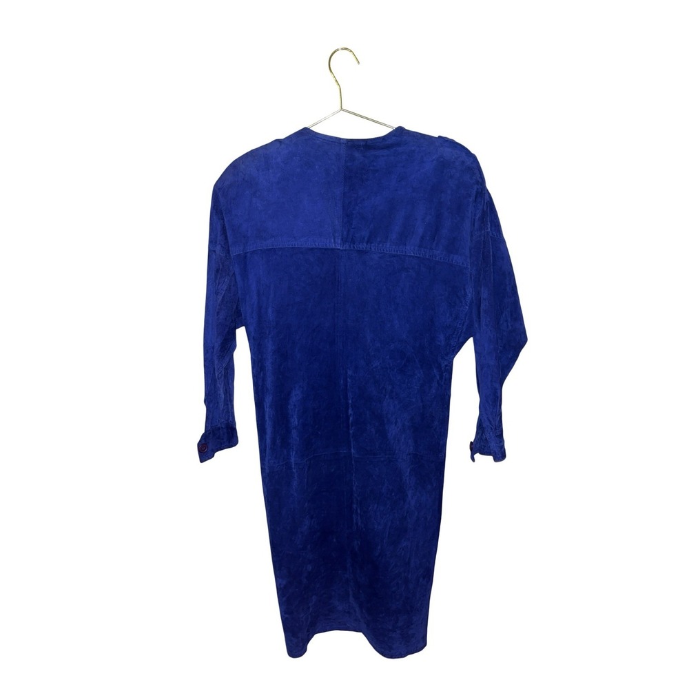 Vintage Pia Rucci Royal Blue Suede Leather Button Down Midi Shirt Dress Womens 6 - Picture 4 of 4